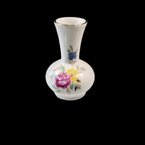 Decorative China Mini Vase with Pink Yellow Blue Flowers Porcelain Ceramic - Picture 1 of 7